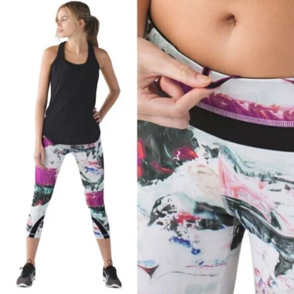 Lululemon Run: Inspire Crop II All Full-On Luxtreme Pigment Wave Multi / Black 8 - Picture 2 of 7